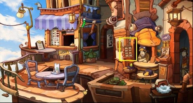 Travel to Bellevue and talk to the father - Ask Goal on a date | Chaos on Deponia Walkthrough - Have words with Goal - Chaos on Deponia Guide
