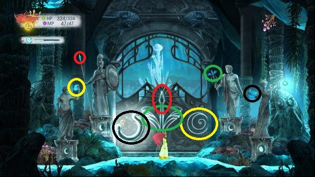 Using Igniculus, you have to direct light onto correct symbols - Chapter 10 - The Lowest of the Low | Walkthrough - Walkthrough - Child of Light Game Guide