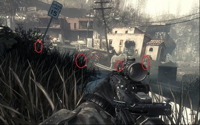 Go through bushes, crouching, so enemy wont spot you - 03 - No Mans Land - Campaign - Walkthrough - Call of Duty: Ghosts - Game Guide and Walkthrough