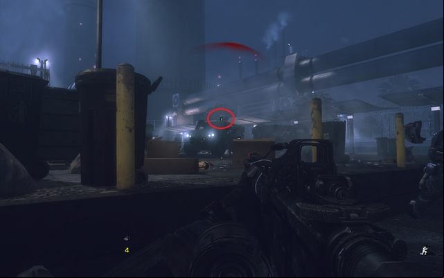 When you get through enemies, jump down and hide because youre against an enemy with HMG mounted on the vehicle - 13 - End of The Line - Campaign - Walkthrough - Call of Duty: Ghosts - Game Guide and Walkthrough