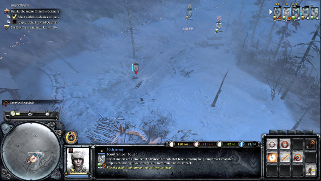 The camouflaged snipers are capable of dealing with infantry very quickly - Mission 04 - The Miraculous Winter - The Campaign Mode - Company of Heroes 2 - Game Guide and Walkthrough