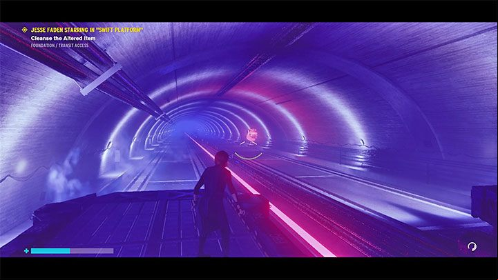 When Jesses platform gets close to the projector, start shooting at the object to destroy the Hiss attached to it - Control The Foundation: Jesse Faden Starring in Swift Platform - walkthrough - Side quests - Control Guide