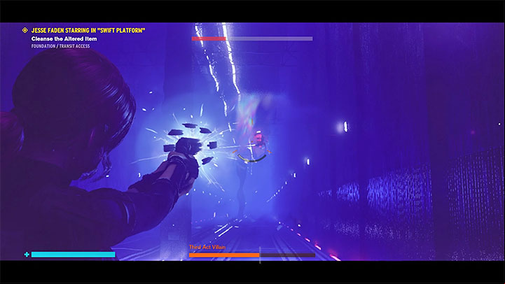 In the second part of the chase, you will get attacked by an armored opponent standing on another platform - Control The Foundation: Jesse Faden Starring in Swift Platform - walkthrough - Side quests - Control Guide