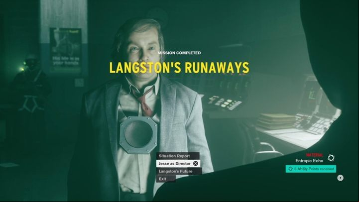 After the fight, talk to Langston to finish this long side quest and get rewards, including 3 skill points - Control: Langstons Runaways - walkthrough - Side Quests - Control Guide