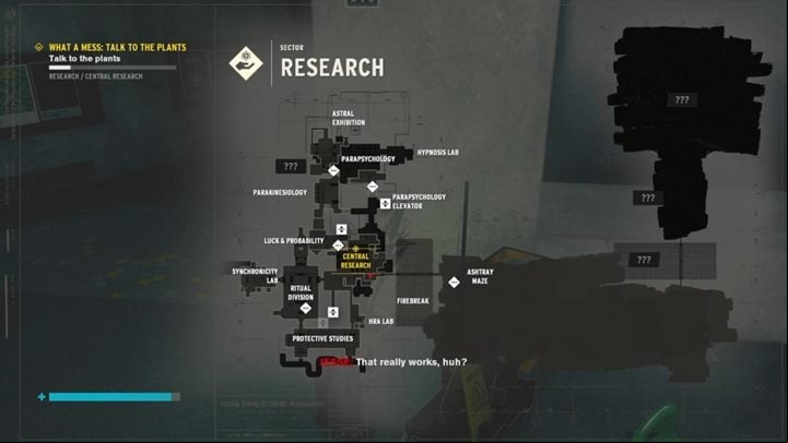 The first plant is found on the ground floor next to the toilets. - Control: What a Mess Talk to the Plants - walkthrough - Side Quests - Control Guide