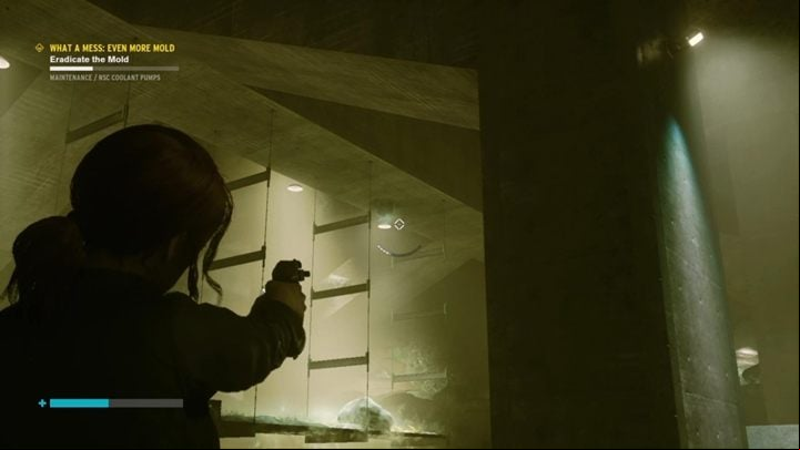 Another source of mold is above the hanging scaffolding - Control: What a Mess Even More Mold - walkthrough - Side Quests - Control Guide