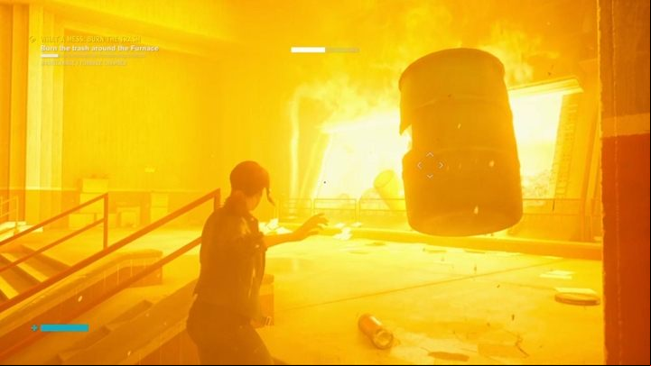 Go to the furnace and throw the barrels right into the fire - Control: What a Mess Burn the Trash - walkthrough - Side Quests - Control Guide