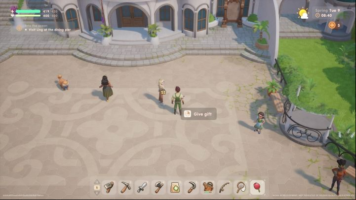 First, you need to equip the gift to the quick access bar and select it - Coral Island: Gifts - how to give? - FAQ - Coral Island Guide