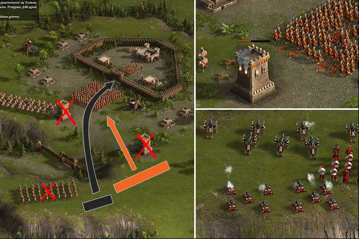 When you deal with the enemy in the south from the fortress, use your cannons to destroy the towers and a large squad of janissaries. - Disrupting Enemy Schemes | Generalissmus Campaign - Generalissmus Campaign - Cossacks 3 Game Guide