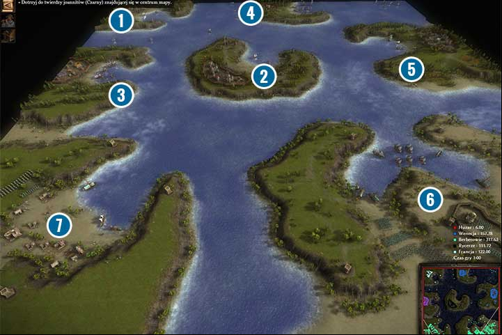 The situation on the map is as follows: Your port is in the upper left corner of the map (1) - its a French property - On Hospitaller Service | Dawn of the French Fleet Campaign - Dawn of the French Fleet Campaign - Cossacks 3 Game Guide