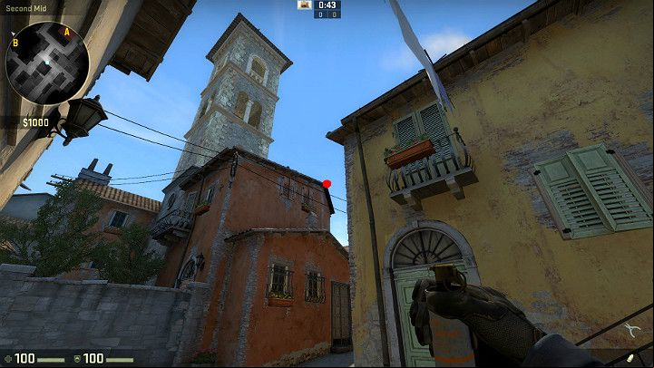 Turn your back against the wall in the presented location and aim at the marked spot - Inferno | Tournament Maps in CS GO - Tournament Maps in Counter Strike: Global Offensive - CS GO Game Guide