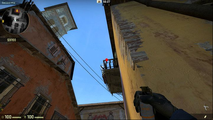 Stand by the corner and aim at the marked spot (the balcony railing, right above the bar) - Inferno | Tournament Maps in CS GO - Tournament Maps in Counter Strike: Global Offensive - CS GO Game Guide