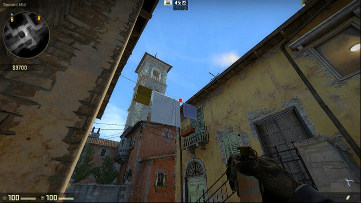 Stand by the corner of the building, aim at the marked spot and use LMB to throw your grenade - Inferno | Tournament Maps in CS GO - Tournament Maps in Counter Strike: Global Offensive - CS GO Game Guide