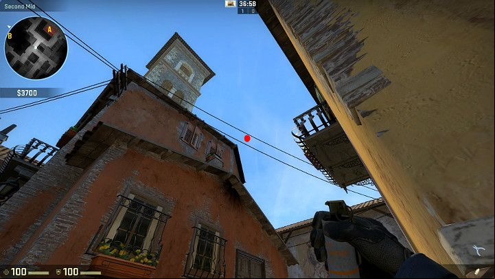 Stand by the corner of the building and aim at the marked spot - Inferno | Tournament Maps in CS GO - Tournament Maps in Counter Strike: Global Offensive - CS GO Game Guide