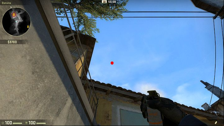 Stand in the corner, between the barrels in the Banana, and aim at the marked location - Inferno | Tournament Maps in CS GO - Tournament Maps in Counter Strike: Global Offensive - CS GO Game Guide