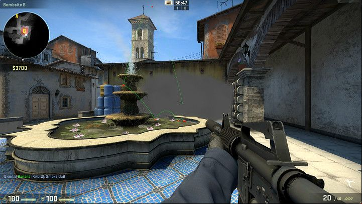 The grenade will explode in bombsite B and the smoke screen will affect enemies hiding in the corner of the building - Inferno | Tournament Maps in CS GO - Tournament Maps in Counter Strike: Global Offensive - CS GO Game Guide