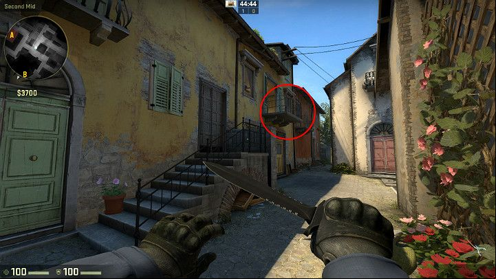 You can jump on the marked balcony by using the stair railing - Inferno | Tournament Maps in CS GO - Tournament Maps in Counter Strike: Global Offensive - CS GO Game Guide