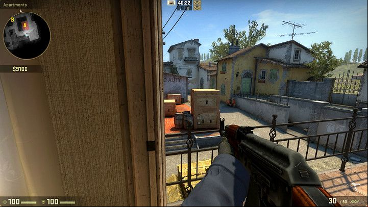 The screenshot presents bombsite A from the perspective of a player standing on the balcony - Inferno | Tournament Maps in CS GO - Tournament Maps in Counter Strike: Global Offensive - CS GO Game Guide
