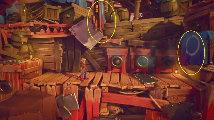 Another climb up the wall, but this time you must also avoid cannons that can fire straight at your character - Crash 4: Hook, Line and Sinker walkthrough - Salty Wharf, 1717 - Crash 4 Guide, Walkthrough