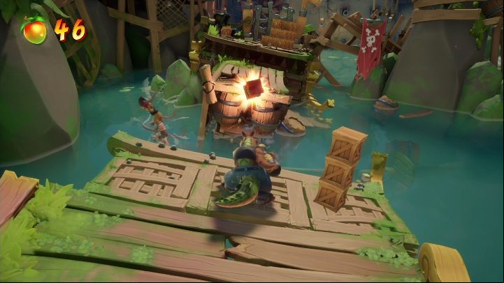 You can kill your closest opponents with the two TNT boxes on the right - Crash 4: Thar He Blows! walkthrough - Salty Wharf, 1717 - Crash 4 Guide, Walkthrough