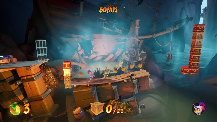 On this bonus level you can get 23 boxes - Crash 4: Thar He Blows! walkthrough - Salty Wharf, 1717 - Crash 4 Guide, Walkthrough