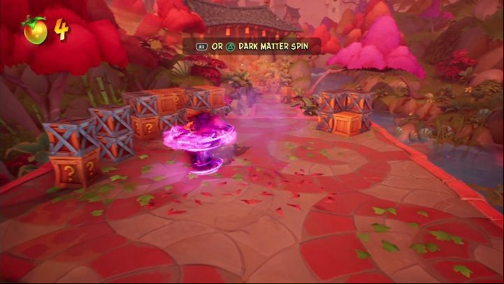 At the very beginning of the level, you will receive a mask that will enable you to destroy opponents, and chests and perform long jumps - Crash 4: Give It a Spin walkthrough - Tranquility Falls, 1402 - Crash 4 Guide, Walkthrough