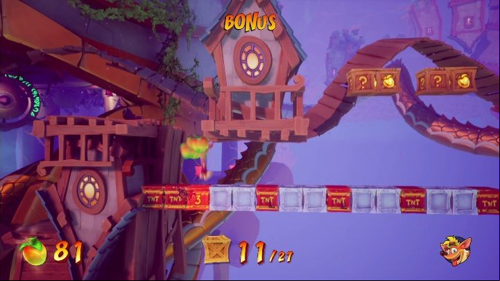 On this bonus level you can get 27 boxes - Crash 4: Off-Balance walkthrough - Tranquility Falls, 1402 - Crash 4 Guide, Walkthrough