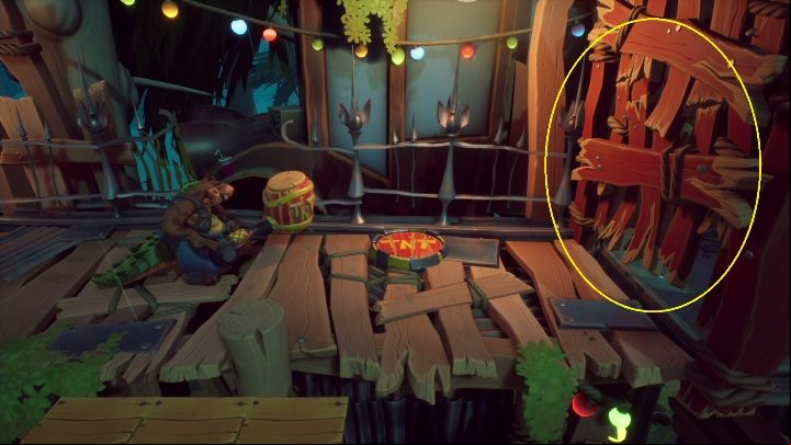 This character can pull TNT barrels and throw them at blocked ages - Crash 4: Home Cookin walkthrough - Mosquito Marsh, A Few Days Ago - Crash 4 Guide, Walkthrough