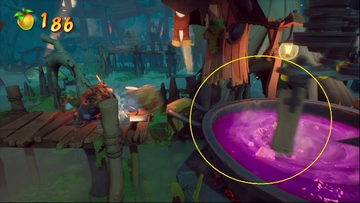 Using TNT barrels, you have to destroy machines that block your way - Crash 4: Home Cookin walkthrough - Mosquito Marsh, A Few Days Ago - Crash 4 Guide, Walkthrough