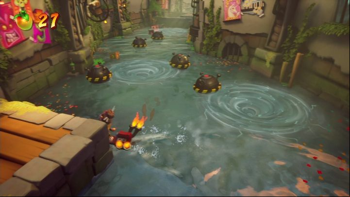 There will be a lot of bombs in your way that will go off if you hit them - Crash 4: Run It Bayou walkthrough - Mosquito Marsh, A Few Days Ago - Crash 4 Guide, Walkthrough