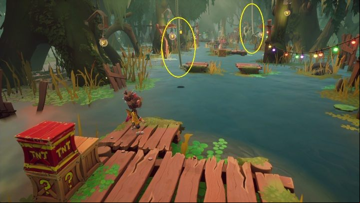On the next part of the level, you have to navigate the ropes - Crash 4: Run It Bayou walkthrough - Mosquito Marsh, A Few Days Ago - Crash 4 Guide, Walkthrough