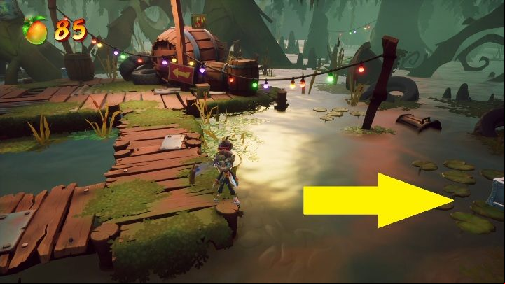 Right after the rope sequence, you'll find some wooden platforms - Crash 4: Run It Bayou walkthrough - Mosquito Marsh, A Few Days Ago - Crash 4 Guide, Walkthrough
