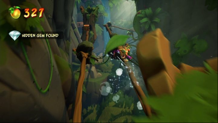You'll find the hidden gem during the stage where you slide down the vines - Crash 4: Blast to the Past walkthrough - Eggipus Dimension, 88 Milion B.C.B - Crash 4 Guide, Walkthrough