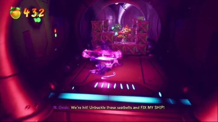 Eventually you get the mask again and you'll be able to use it until the end of the stage - Crash 4: Stowing Away walkthrough - Bermugulas Orbit, ??? - Crash 4 Guide, Walkthrough