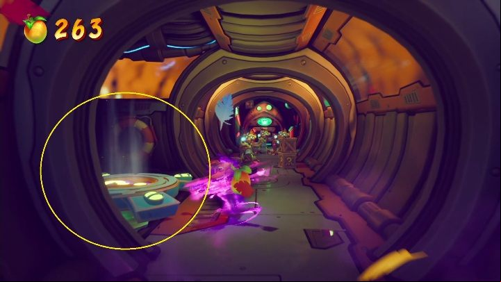 There is a secret level on your left, right after you get the purple mask - Crash 4: Stowing Away walkthrough - Bermugulas Orbit, ??? - Crash 4 Guide, Walkthrough