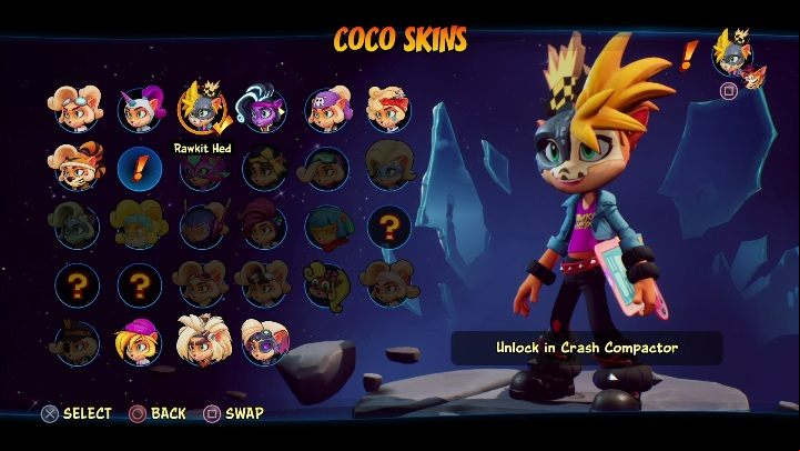 How to unlock: get 6 diamonds in Crash Compactor - Crash 4: Coco skins - list, how to unlock? - Heroes skins - Crash 4 Guide, Walkthrough