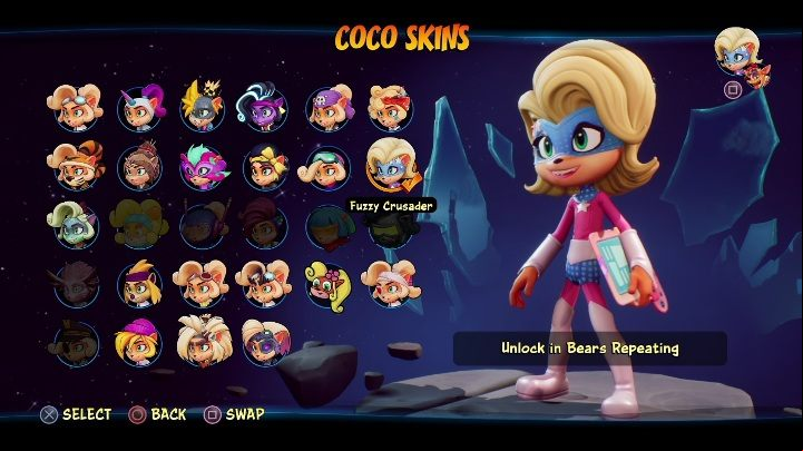 How to unlock: get 6 diamonds in Bears Repeating - Crash 4: Coco skins - list, how to unlock? - Heroes skins - Crash 4 Guide, Walkthrough