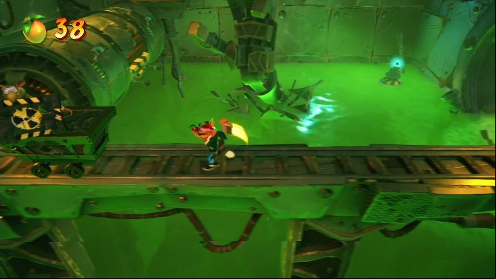 The first part is quite easy, you must simply jump on turbines and tracks until you reach the green age - Crash 4: Secret stage - how to unlock? - Secrets - Crash 4 Guide, Walkthrough