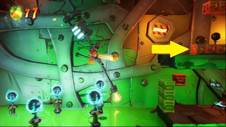 In the next part of the level you must move across the hanging bulb - Crash 4: Secret stage - how to unlock? - Secrets - Crash 4 Guide, Walkthrough