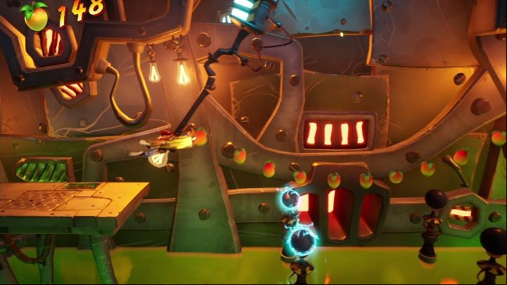 Then, there are sequences in which you must move on a hanging bulb while avoiding the electricity - Crash 4: Secret stage - how to unlock? - Secrets - Crash 4 Guide, Walkthrough