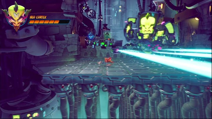 Under the blue ones, you need to squat or slide - Crash 4: Neo Cortex, final battle - how to beat? - Bosses - Crash 4 Guide, Walkthrough