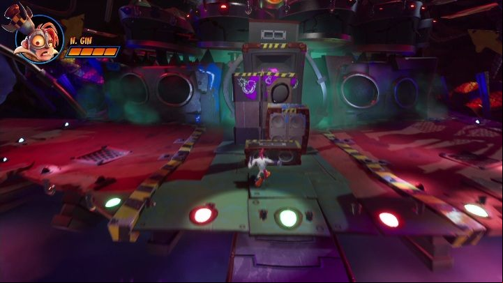 After hitting all three enemies, you have to run to the main opponent and hit a red point on him - Crash 4: N. Gin boss fight - how to beat? - Bosses - Crash 4 Guide, Walkthrough