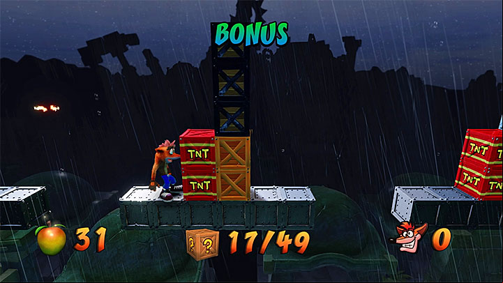 If youve managed to return to the main path, activate the checkpoint and wait for a right moment to jump to the neighboring ledge, as the area is guarded by two fire totems - Ruination | Crash Bandicoot 2 | Levels - Crash Bandicoot 2 - Alpine Warp Room - Crash Bandicoot N. Sane Trilogy Game Guide