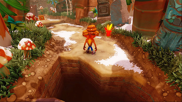 Begin running in a straight line and avoid enemies equipped with hammers and plants spewing explosive seeds - Bee-Having | Crash Bandicoot 2 | Levels - Crash Bandicoot 2 - Alpine Warp Room - Crash Bandicoot N. Sane Trilogy Game Guide
