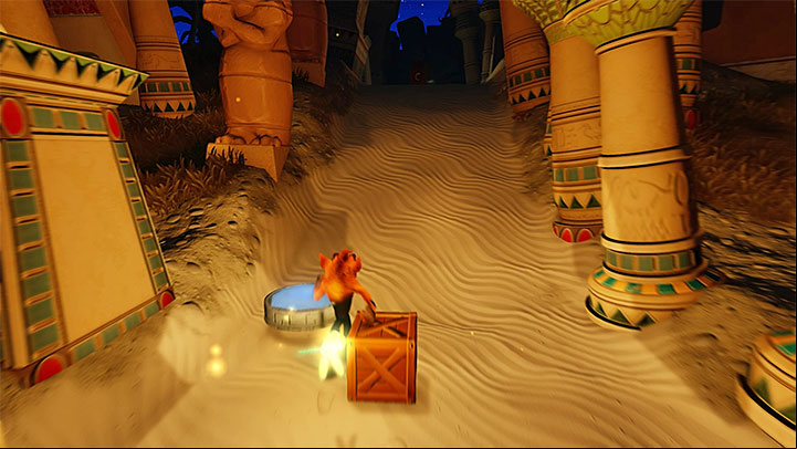 Soon after you get past the blocks, you will reach the plate shown in the above screenshot, thanks to which you will travel to the first secret location - Bug Lite | Crash Bandicoot 3 | Levels - Crash Bandicoot 3 - Future location - Crash Bandicoot N. Sane Trilogy Game Guide