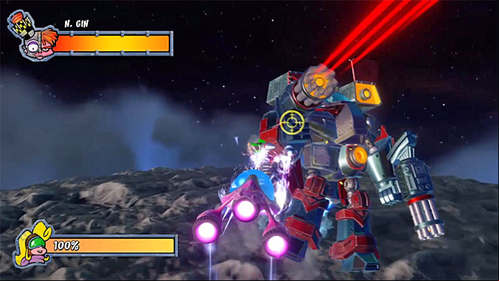 The remaining two elements to shoot down are laser cannons on the sides of the mech - Mech Wrecked, Again! | Crash Bandicoot 3 Trophy Guide - Crash Bandicoot 3: Warped - Crash Bandicoot N. Sane Trilogy Game Guide