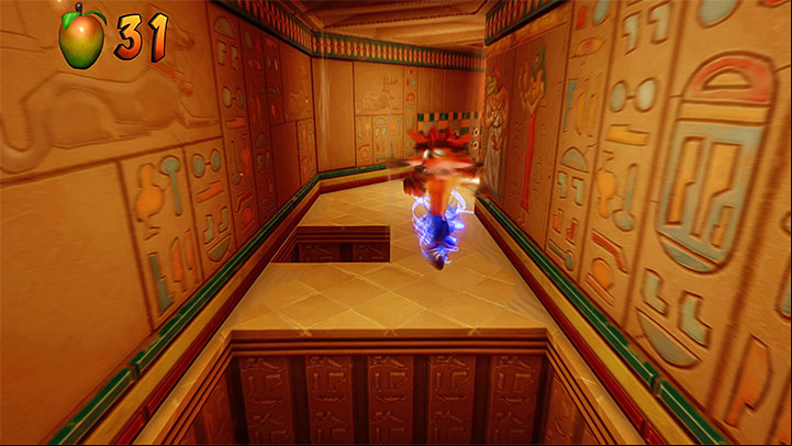 After the level starts, run down the screen and smash four crates, where there is a crate with an extra life - Sphynxinator | Crash Bandicoot 3 | Levels - Crash Bandicoot 3 - Egyptian location - Crash Bandicoot N. Sane Trilogy Game Guide