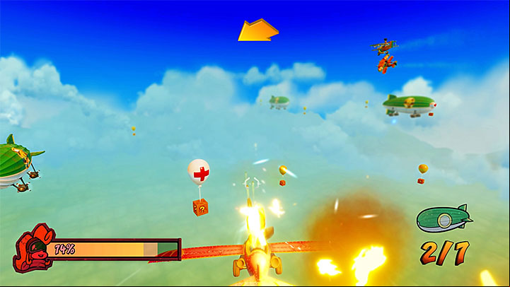 Apart from the left analog stick (or D-Pad), you also control the plane with R2 (firing unlimited ammo), X (roll - you can use it to escape enemy fire) and Circle (air brake - of limited usefulness) - Bye Bye Blimps | Crash Bandicoot 3 | Levels - Crash Bandicoot 3 - Egyptian location - Crash Bandicoot N. Sane Trilogy Game Guide