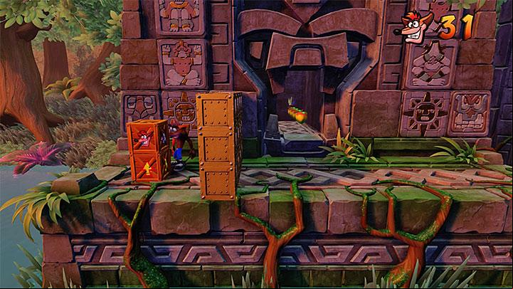 You will come across the first problem at the very start of the level - you wont be able to reach the crates that easily (see screenshot) - The Lost City | Wumpa Island | Levels - Crash Bandicoot - Wumpa Island - Crash Bandicoot N. Sane Trilogy Game Guide