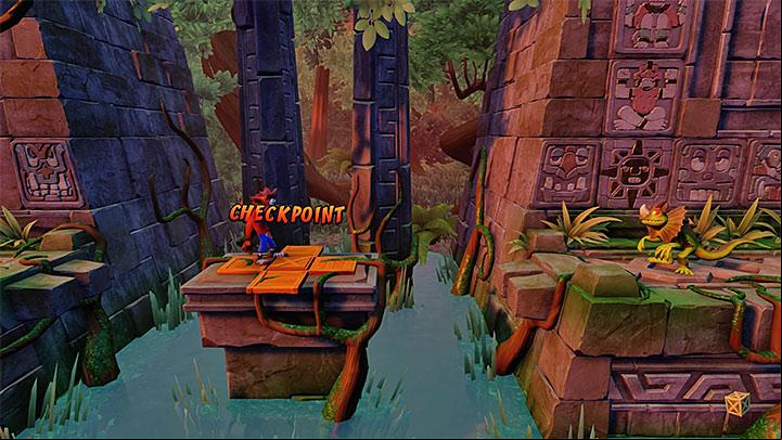 Stop for a moment at the checkpoint presented in the picture - The Lost City | Wumpa Island | Levels - Crash Bandicoot - Wumpa Island - Crash Bandicoot N. Sane Trilogy Game Guide